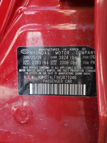 KMHD74LFXKU871046 - 2019 HYUNDAI ELANTRA SE RED photo 13