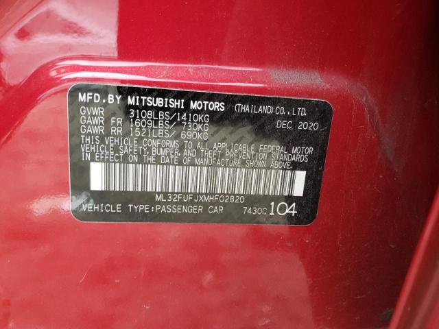 ML32FUFJXMHF02820 - 2021 MITSUBISHI MIRAGE G4 ES წითელი ფოტო 12