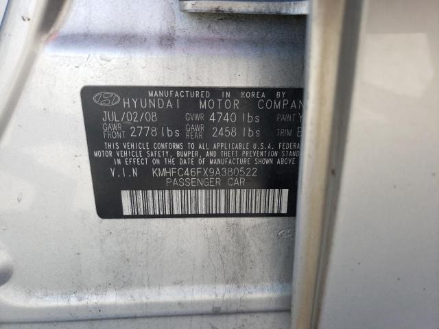 KMHFC46FX9A380522 - 2009 HYUNDAI AZERA SE SILVER photo 12