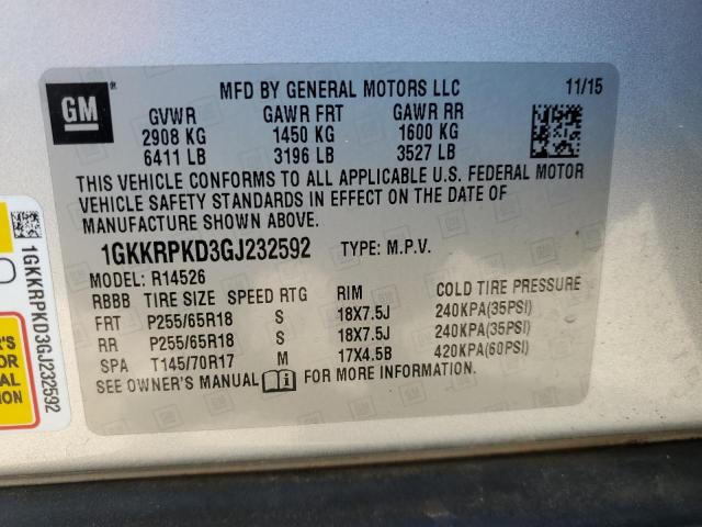 1GKKRPKD3GJ232592 - 2016 GMC ACADIA SLE SILVER photo 13