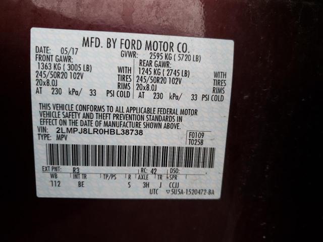 2LMPJ8LR0HBL38738 - 2017 LINCOLN MKX RESERVE برغندي صورة 12