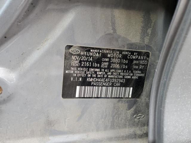 KMHDH4AE4FU392943 - 2015 HYUNDAI ELANTRA SE SILVER photo 12