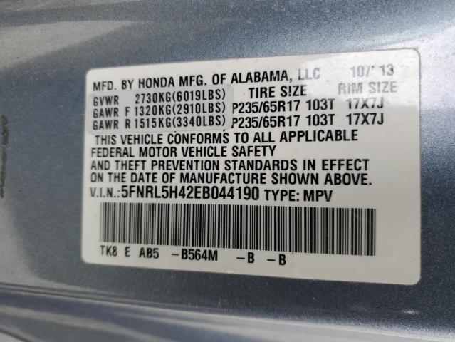 5FNRL5H42EB044190 - 2014 HONDA ODYSSEY EX BLUE photo 12