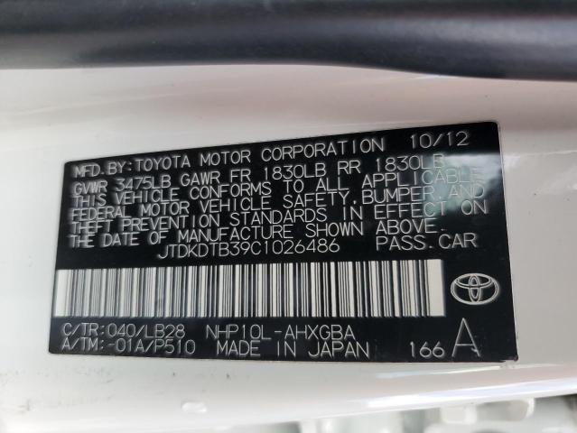 JTDKDTB39C1026486 - 2012 TOYOTA PRIUS C WHITE photo 13