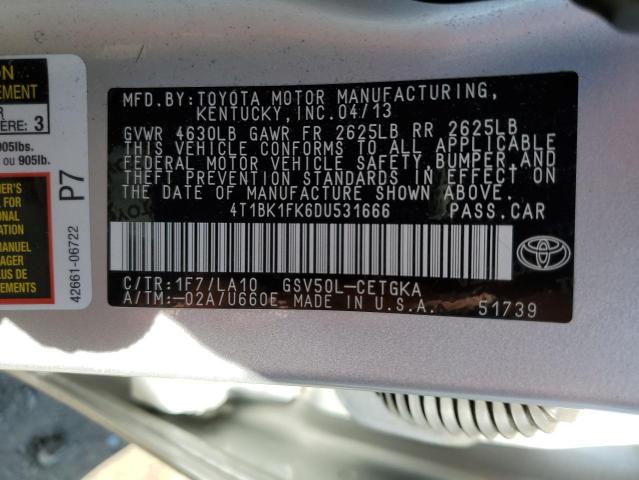 4T1BK1FK6DU531666 - 2013 TOYOTA CAMRY SE SILVER photo 12