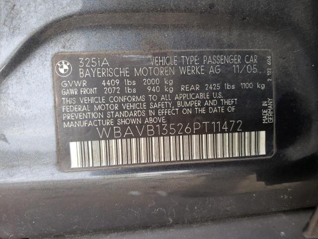 WBAVB13526PT11472 - 2006 BMW 325I I CHARCOAL photo 12