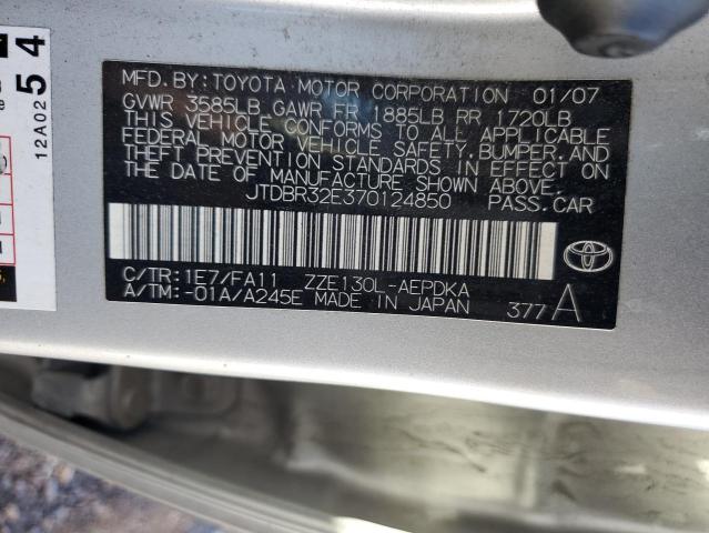 JTDBR32E370124850 - 2007 TOYOTA COROLLA CE SILVER photo 12