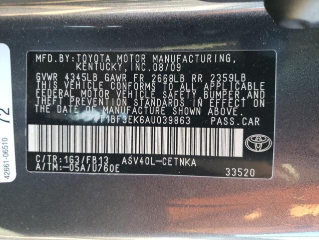 4T1BF3EK6AU039863 - 2010 TOYOTA CAMRY BASE GRAY photo 13