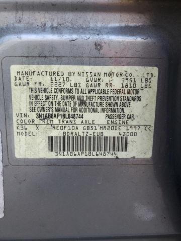 3N1AB6AP1BL648744 - 2011 NISSAN SENTRA 2.0 GRAY photo 12