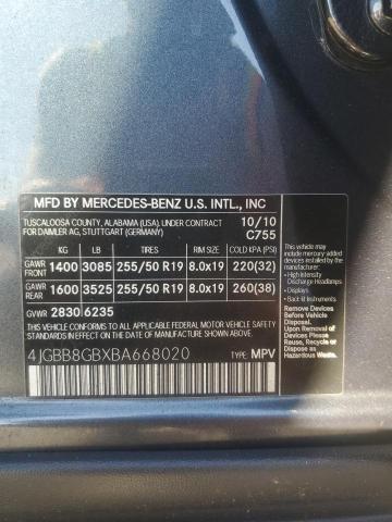 4JGBB8GBXBA668020 - 2011 MERCEDES-BENZ ML 350 4MATIC GRAY photo 12
