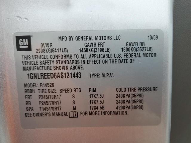 1GNLREED6AS131443 - 2010 CHEVROLET TRAVERSE LS SILVER photo 13