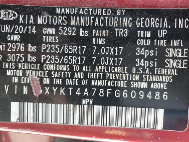 5XYKT4A78FG609486 - 2015 KIA SORENTO LX MAROON photo 14