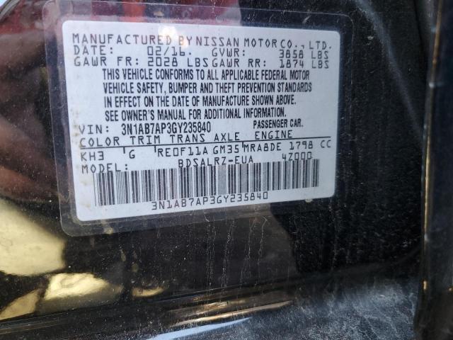 3N1AB7AP3GY235840 - 2016 NISSAN SENTRA S BLACK photo 12