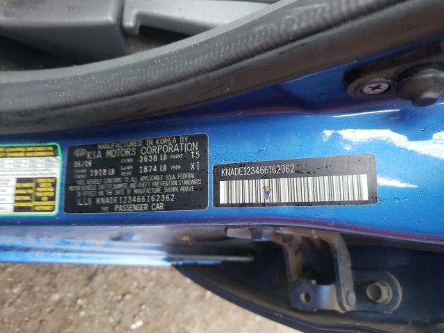 KNADE123466162362 - 2006 KIA RIO BLUE photo 10