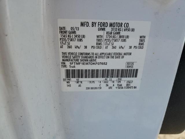 1FTMF1EM7DKF07652 - 2013 FORD F150 WHITE photo 12