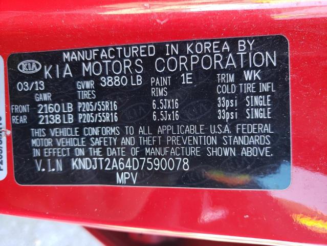 KNDJT2A64D7590078 - 2013 KIA SOUL + RED photo 12