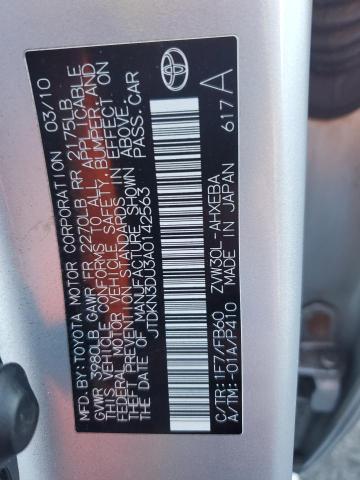 JTDKN3DU3A0142563 - 2010 TOYOTA PRIUS SILVER photo 12