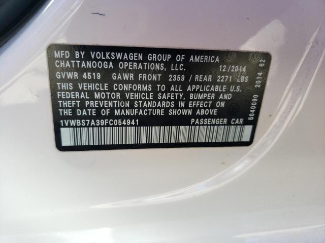 1VWBS7A39FC054941 - 2015 VOLKSWAGEN PASSAT SE WHITE photo 12