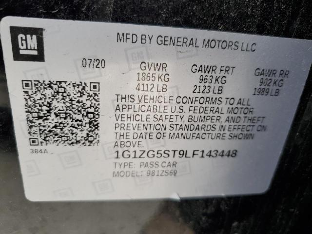 1G1ZG5ST9LF143448 - 2020 CHEVROLET MALIBU RS 黑色 照片 12