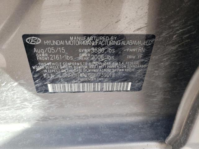 5NPDH4AE6GH739012 - 2016 HYUNDAI ELANTRA SE GRAY photo 12