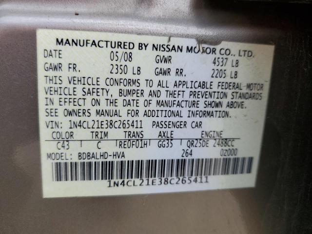 1N4CL21E38C265411 - 2008 NISSAN ALTIMA HYBRID TAN photo 12