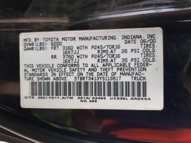5TBRT3413YS113817 - 2000 TOYOTA TUNDRA ACCESS CAB 黑色 照片 12