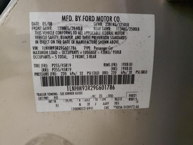 1LNHM93R29G601786 - 2009 LINCOLN MKS SILVER photo 12