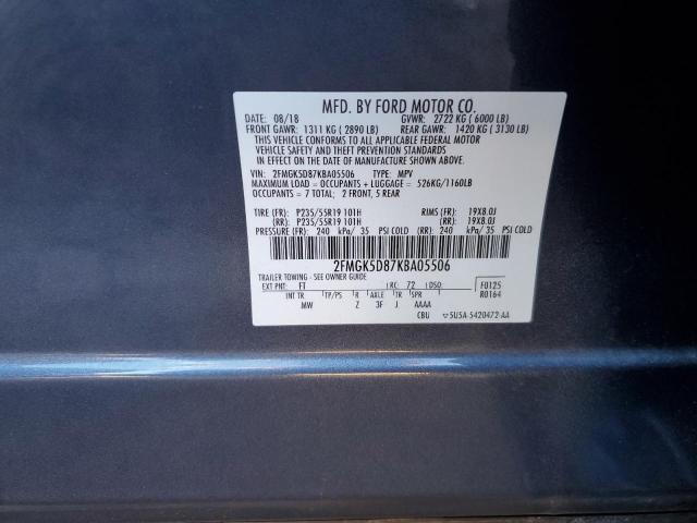 2FMGK5D87KBA05506 - 2019 FORD FLEX LIMITED GRAY photo 13