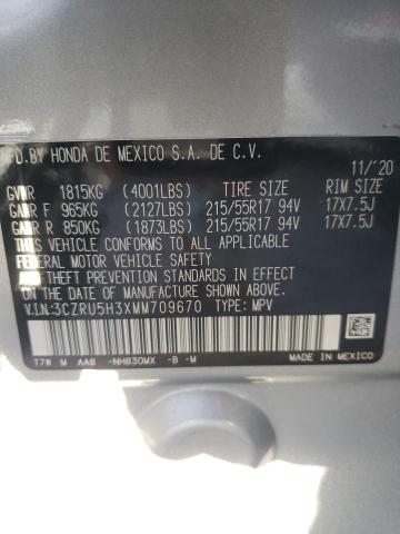 3CZRU5H3XMM709670 - 2021 HONDA HR-V LX SILVER photo 13