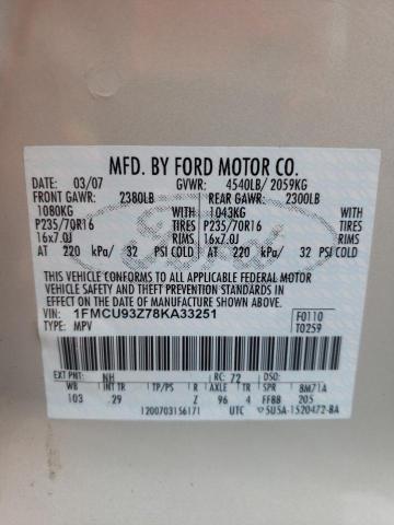 1FMCU93Z78KA33251 - 2008 FORD ESCAPE XLT TAN photo 13