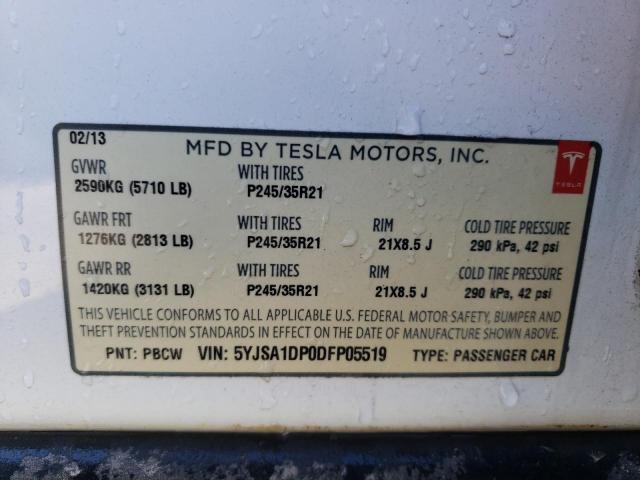 5YJSA1DP0DFP05519 - 2013 TESLA MODEL S Սպիտակ լուսանկար 12