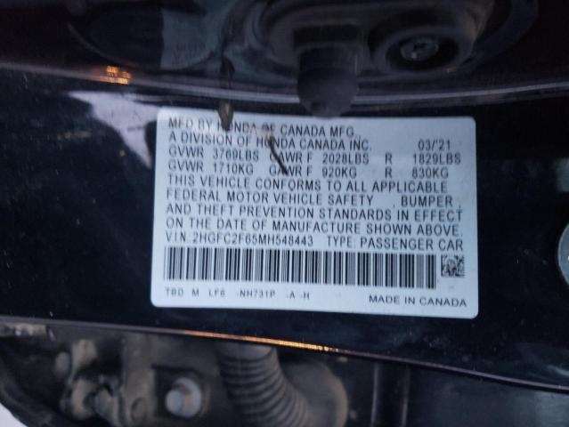 2HGFC2F65MH548443 - 2021 HONDA CIVIC LX BLACK photo 12