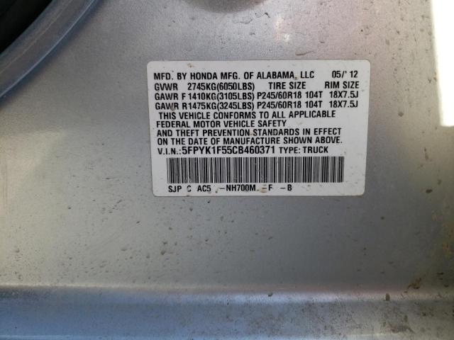 5FPYK1F55CB460371 - 2012 HONDA RIDGELINE RTL SILVER photo 12