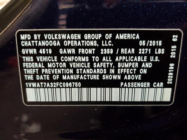 1VWAT7A32FC096750 - 2015 VOLKSWAGEN PASSAT S BLUE photo 13