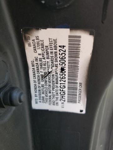 2HGFG12656H506524 - 2006 HONDA CIVIC LX BLACK photo 13