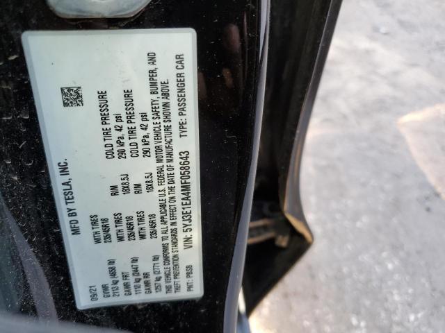 5YJ3E1EA4MF058643 - 2021 TESLA MODEL 3 BLACK photo 12