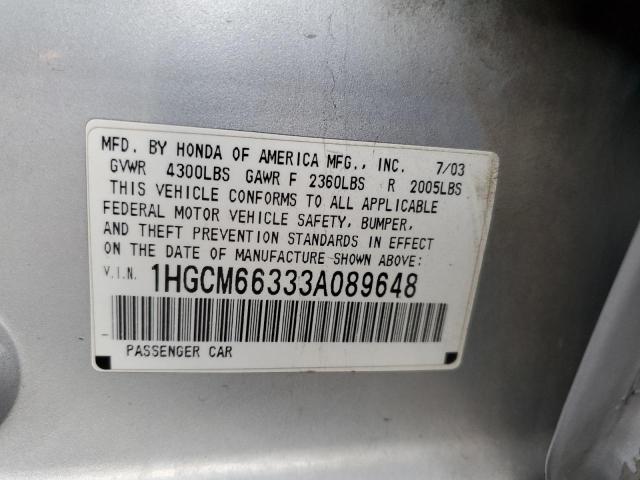 1HGCM66333A089648 - 2003 HONDA ACCORD LX SILVER photo 12