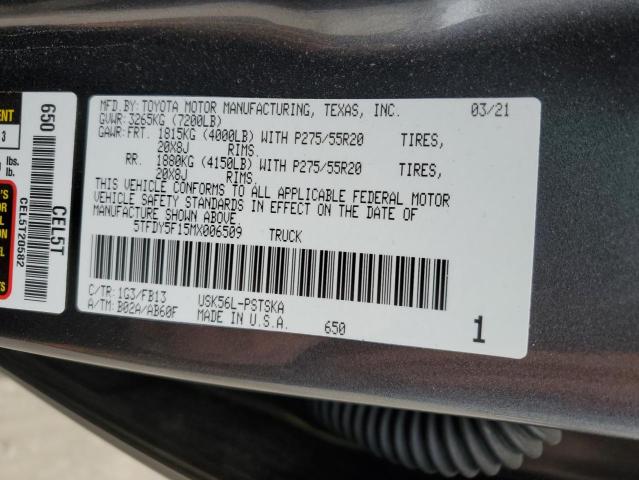 5TFDY5F15MX006509 - 2021 TOYOTA TUNDRA CREWMAX SR5 CHARCOAL photo 12