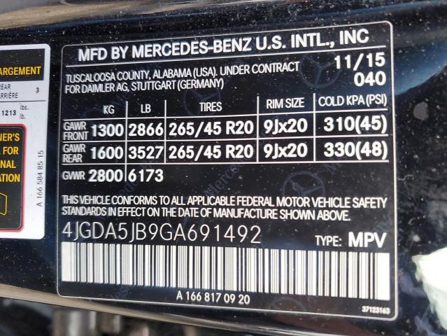 4JGDA5JB9GA691492 - 2016 MERCEDES-BENZ GLE 350 BLACK photo 12