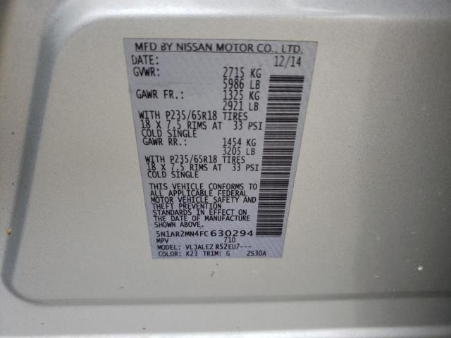 5N1AR2MN4FC630294 - 2015 NISSAN PATHFINDER S SILVER photo 12