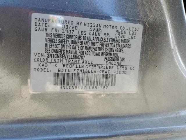 3N1CN8EV7LL884787 - 2020 NISSAN VERSA SV GRAY photo 13