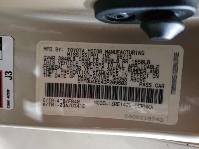 5YFBU4EE4DP209603 - 2013 TOYOTA COROLLA LE BASE GOLD photo 12