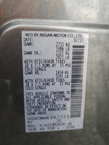 5N1DR2MNXHC667723 - 2017 NISSAN PATHFINDER S GRAY photo 14