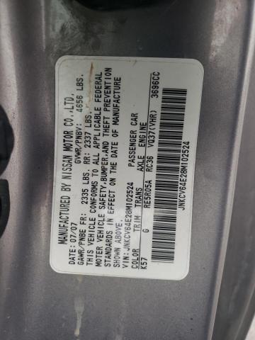 JNKCV64E28M102524 - 2008 INFINITI G37 BASE SILVER photo 12