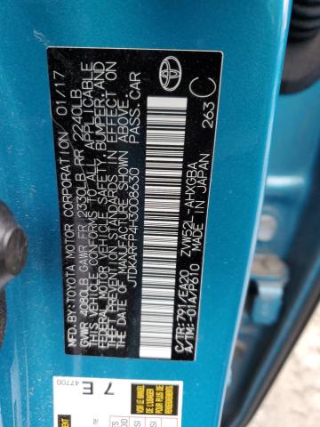 JTDKARFP4H3008630 - 2017 TOYOTA PRIUS PRIM 蓝色 照片 12