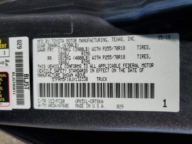 5TFRM5F18JX132330 - 2018 TOYOTA TUNDRA DOUBLE CAB SR/SR5 GRAY photo 12