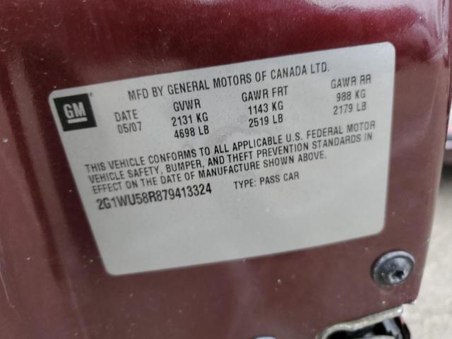 2G1WU58R879413324 - 2007 CHEVROLET IMPALA LTZ MAROON photo 12