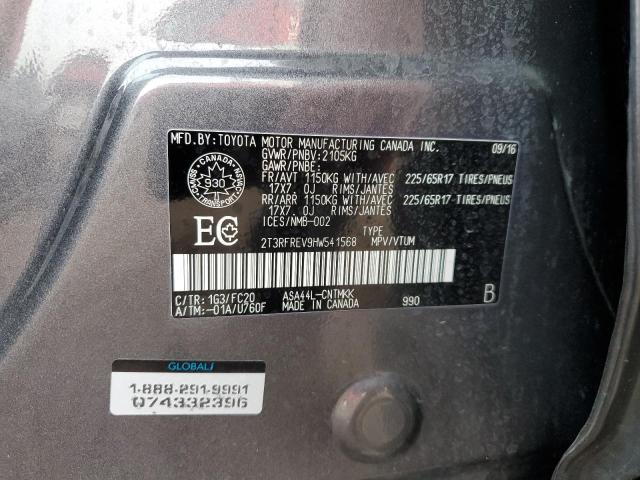 2T3RFREV9HW541568 - 2017 TOYOTA RAV4 XLE GRAY photo 13