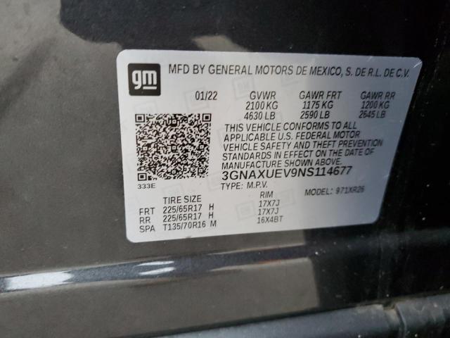 3GNAXUEV9NS114677 - 2022 CHEVROLET EQUINOX LT GRAY photo 12