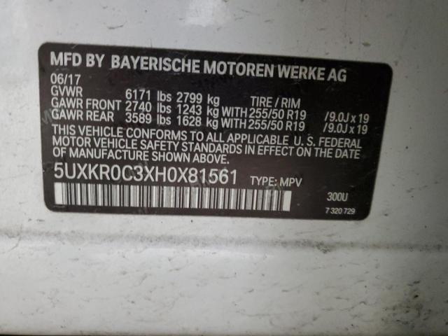 5UXKR0C3XH0X81561 - 2017 BMW X5 XDRIVE35I WHITE photo 12